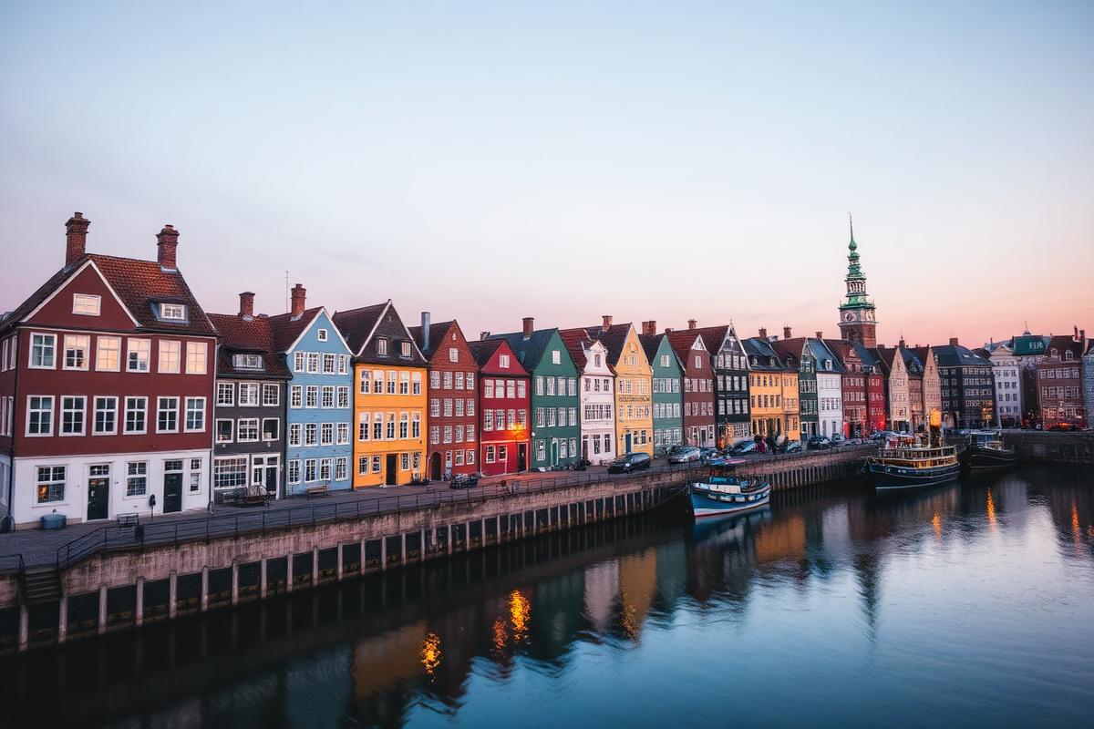 Farverige facader i en nordeuropæisk kystby